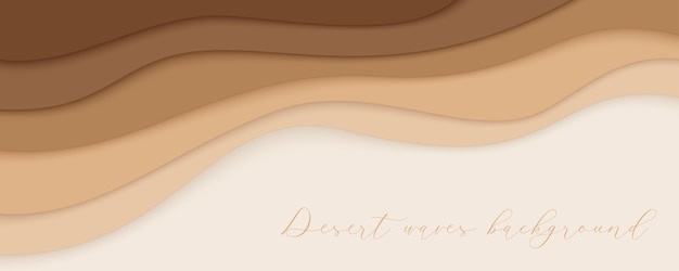 Vector desert waves sand dunes paper art banner poster template nude beige waves papercut style