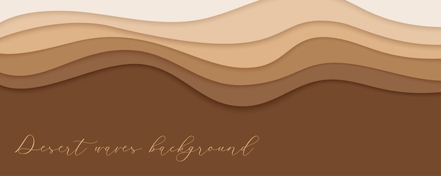 Vector desert waves sand dunes paper art banner poster template nude beige waves papercut style