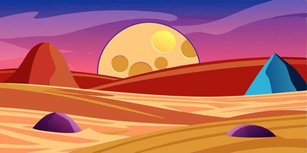 Vector a desert with a moon and a place called sun