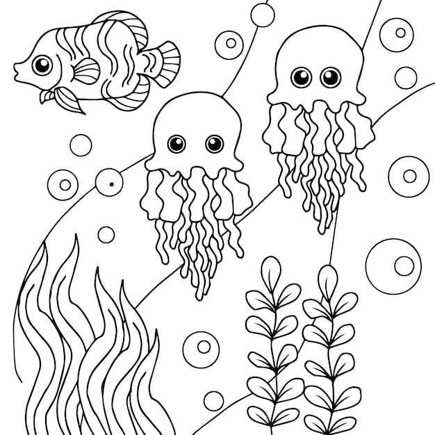 design aqua fish outline coloring page for kid