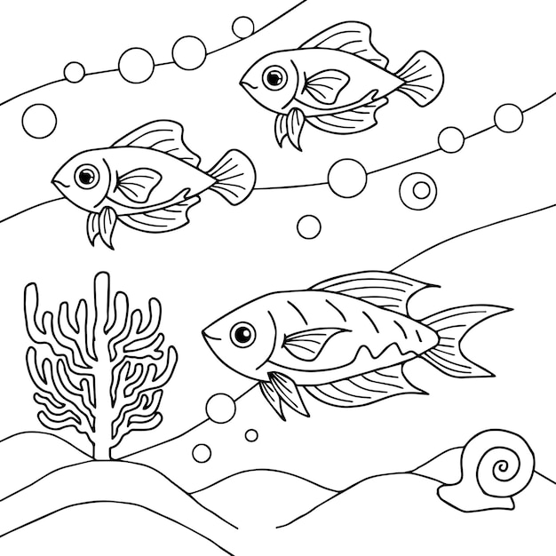 design aqua fish outline coloring page for kid