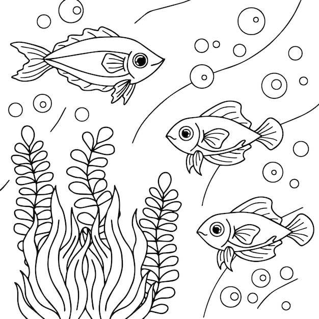 design aqua fish outline coloring page for kid