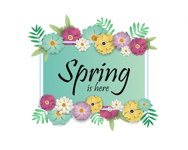 Design banner with spring is here logo