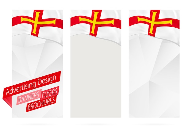 Design of banners flyers brochures with flag of Guernsey