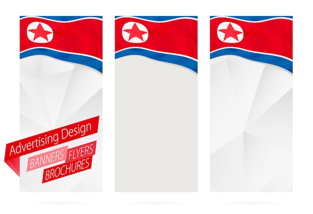 Design of banners flyers brochures with flag of North Korea