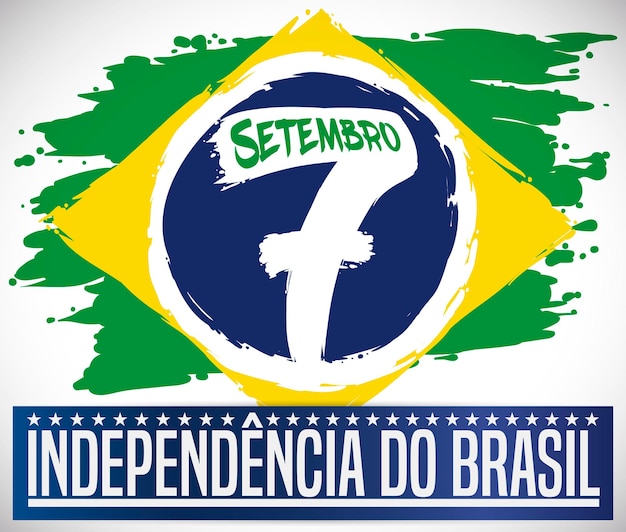 Design in brush stroke style with Brazil flag and date to celebrate Brazilian Independence Day