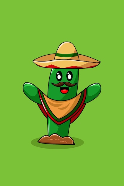 Design Cactus Mexican Shirt and Sombrero Cartoon Illustration