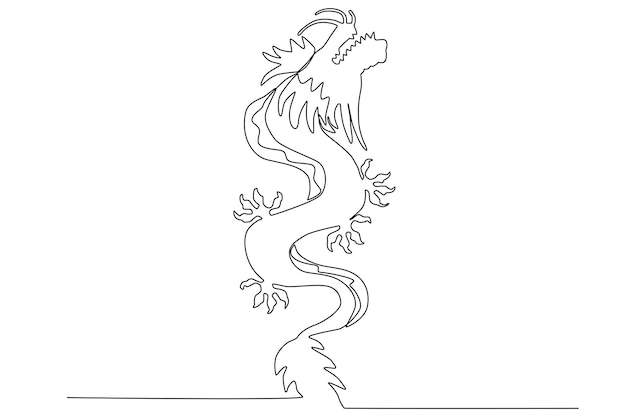 A design of Chinese dragon drawing one line art