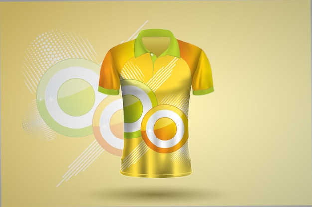 Design of a cricket shirt with a circle motif on the chest