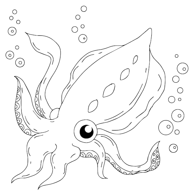 design cute squid character coloring page