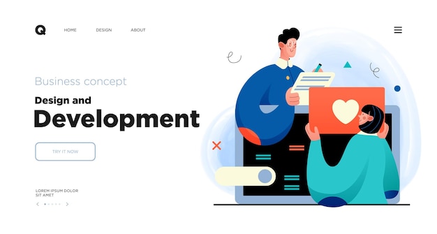 Design and Development Landing page template with Programmer or designer working