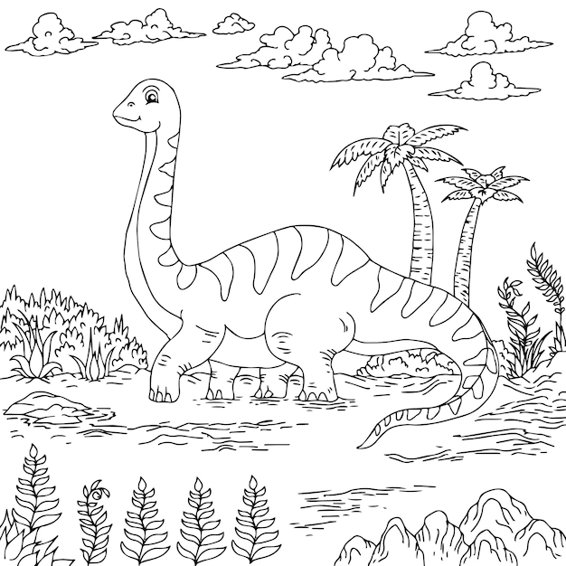 design dinosaur character coloring page for kid