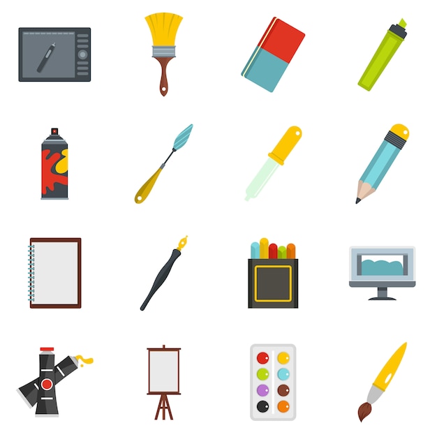 Design and drawing tools icons set in flat style