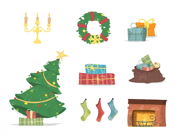 Design Elements Set for Merry Christmas Cards