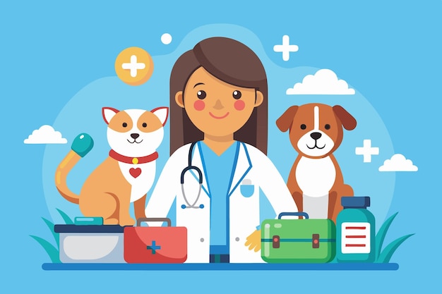 Design a FlatStyle Veterinary Nurse with Medical Equipment and Animals