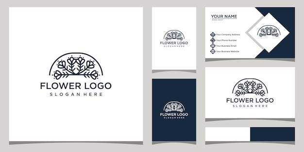 design flower logo template with business card