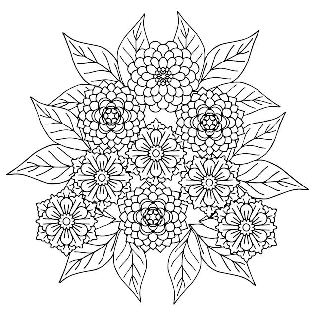 design flower outline element coloring page