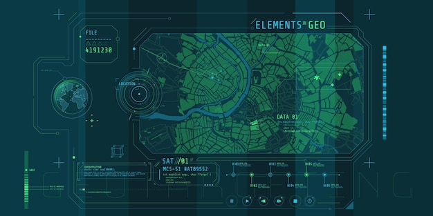 Design of a futuristic software interface for tracking geo-position.