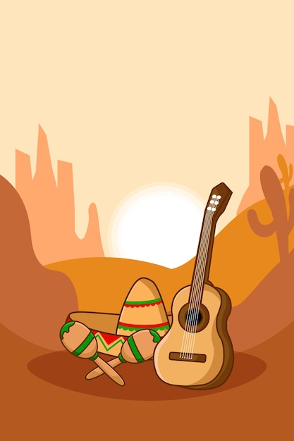 Vector design guitar maracas sombrero cartoon illustration