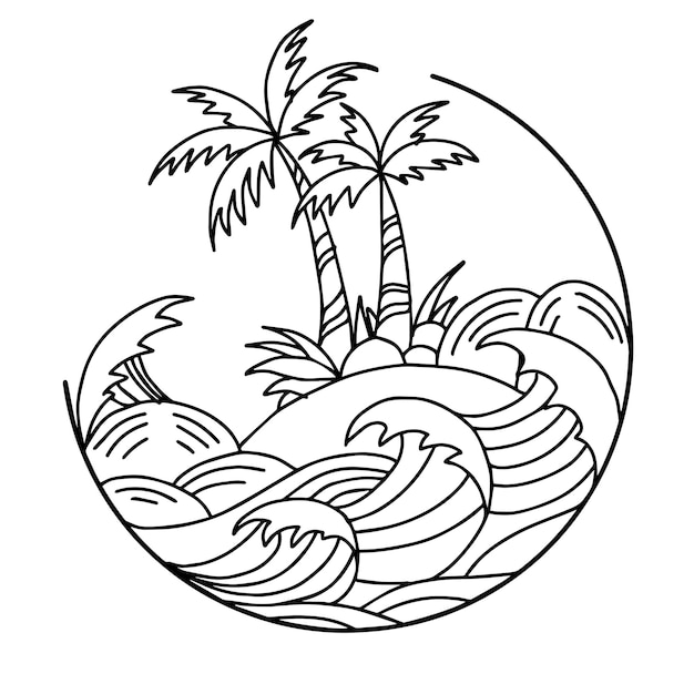 Design illustration beach island logo outline art