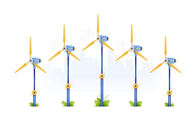 Design illustration for green energy using wind source windmills for socially friendly alternative energy low energy and safe for urban areas can be used for web website posters apps brochures