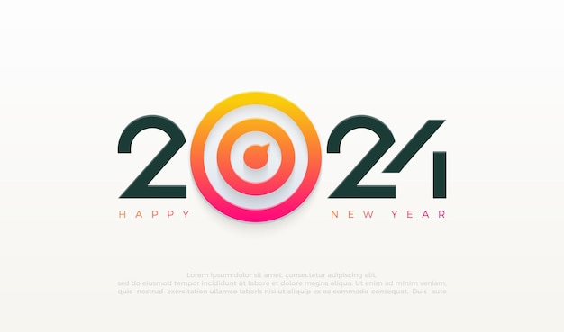 Design logo 2024 happy new year with the target concept with zero target colorful Premium design for greetings posters banners social media posts