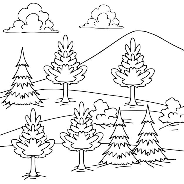 Design Nature Landscape Coloring Page Outline art