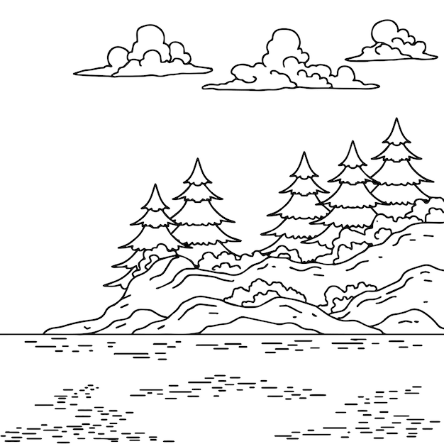 Design Nature Landscape Coloring Page Outline Art