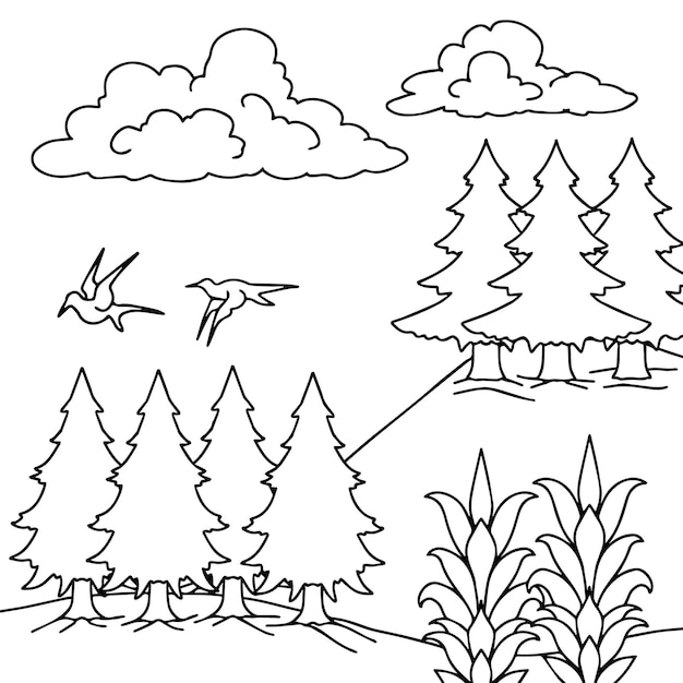 Design Nature Landscape Outline Coloring Page