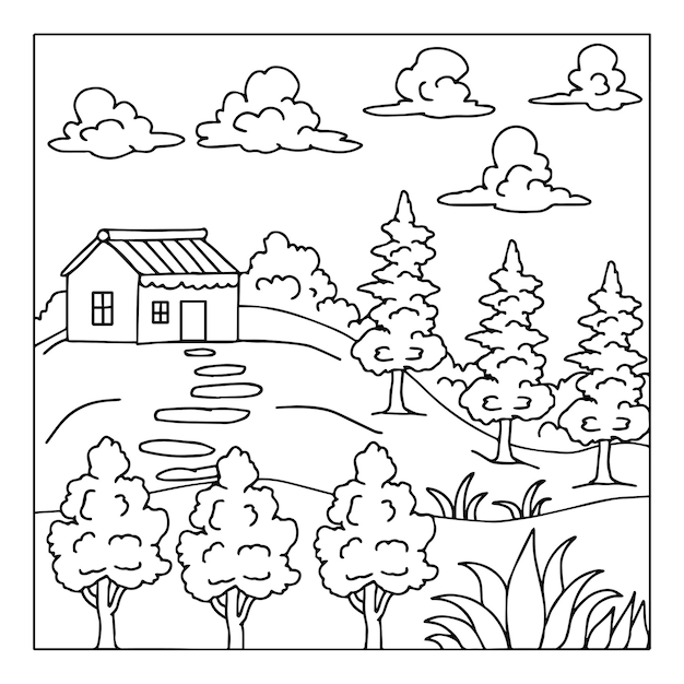 Design Nature Landscape Outline Coloring Page