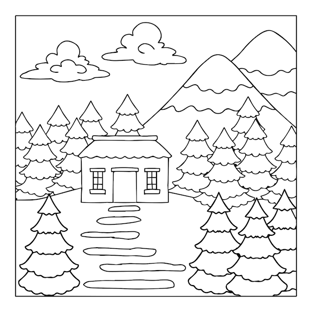 Design Nature Landscape Outline Coloring Page