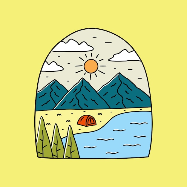 Design of nature mountain camping for badge sticker patch t shirt design etc