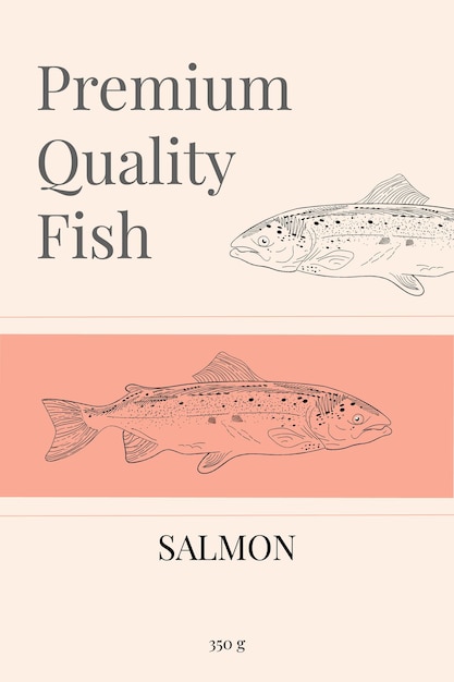 Design of packaging for fish products Sketch salmon fish illustration