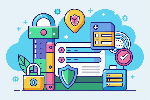 Vector the design showcases various customizable secure data features emphasizing safety and accessibility in tech secure data customizable semi flat illustration