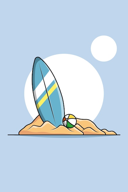 Design Surfboard on Sand Simple Illustration