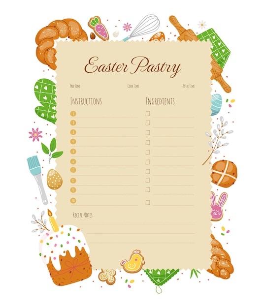 Design template for easterstyle recipewith elementsvector flat illustration