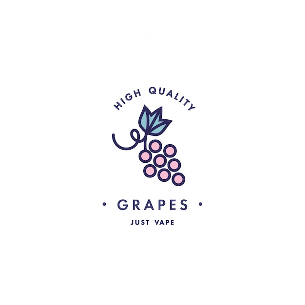 Design template logo and emblem - taste and liquid for vape - grapes. Logo in trendy linear style.