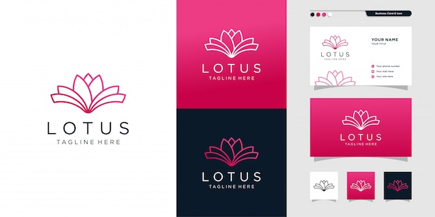 Design template lotus logo and business card design, business card design, line art, plant, spa, beauty, health, 