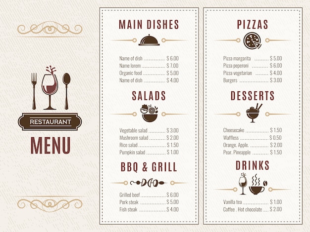 Design template of restaurant menu