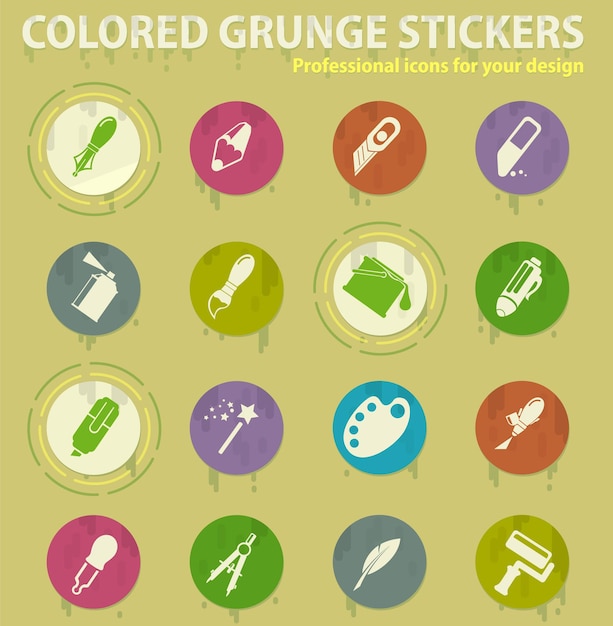 Design tools colored grunge icons