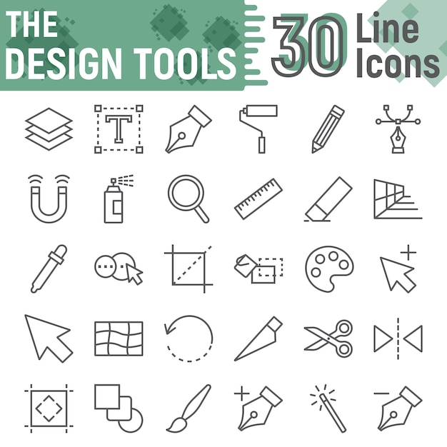 Design tools line icon set, graphic design signs collection