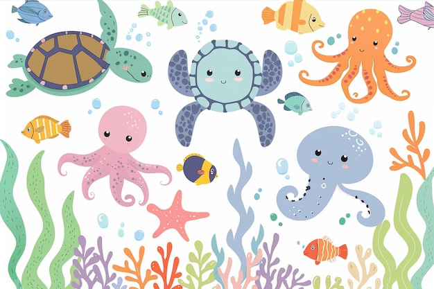 Vector design of underwater sea creatures