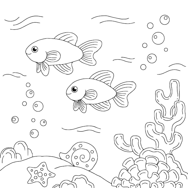 Design Vector Aqua Fish Coloring Page For Kid