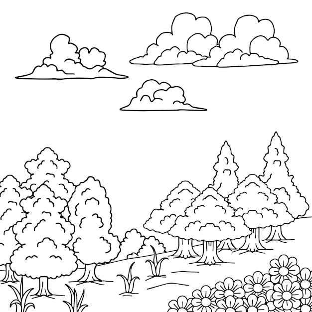 Design Vector Coloring Page Landscape Nature