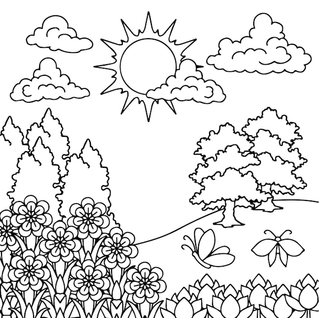 Design Vector Coloring Page Landscape Nature