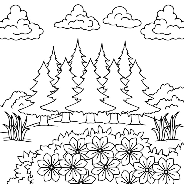 Design Vector Coloring Page Landscape Nature