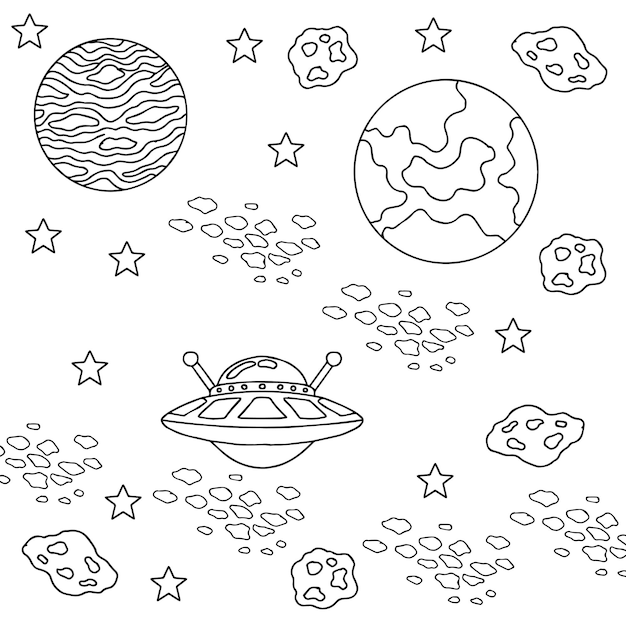 Design Vector Coloring Page Space for Kid