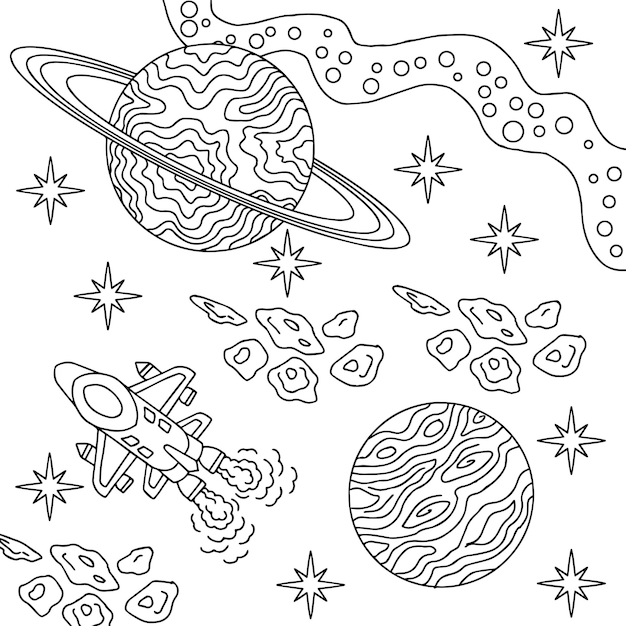 Design Vector Coloring Page Space for Kid