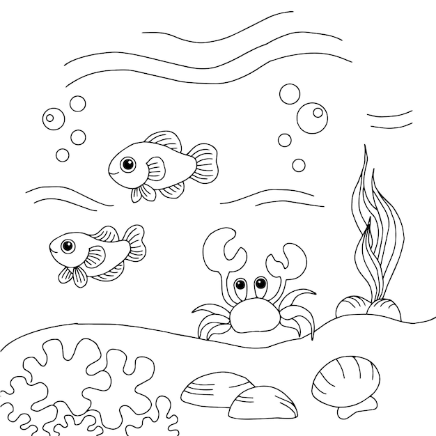 Design Vector Fish Aquarium Coloring Page for Kid