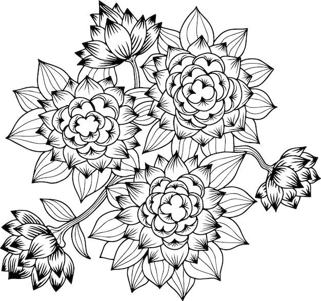 Design Vector Outline illustration Lotus Flower